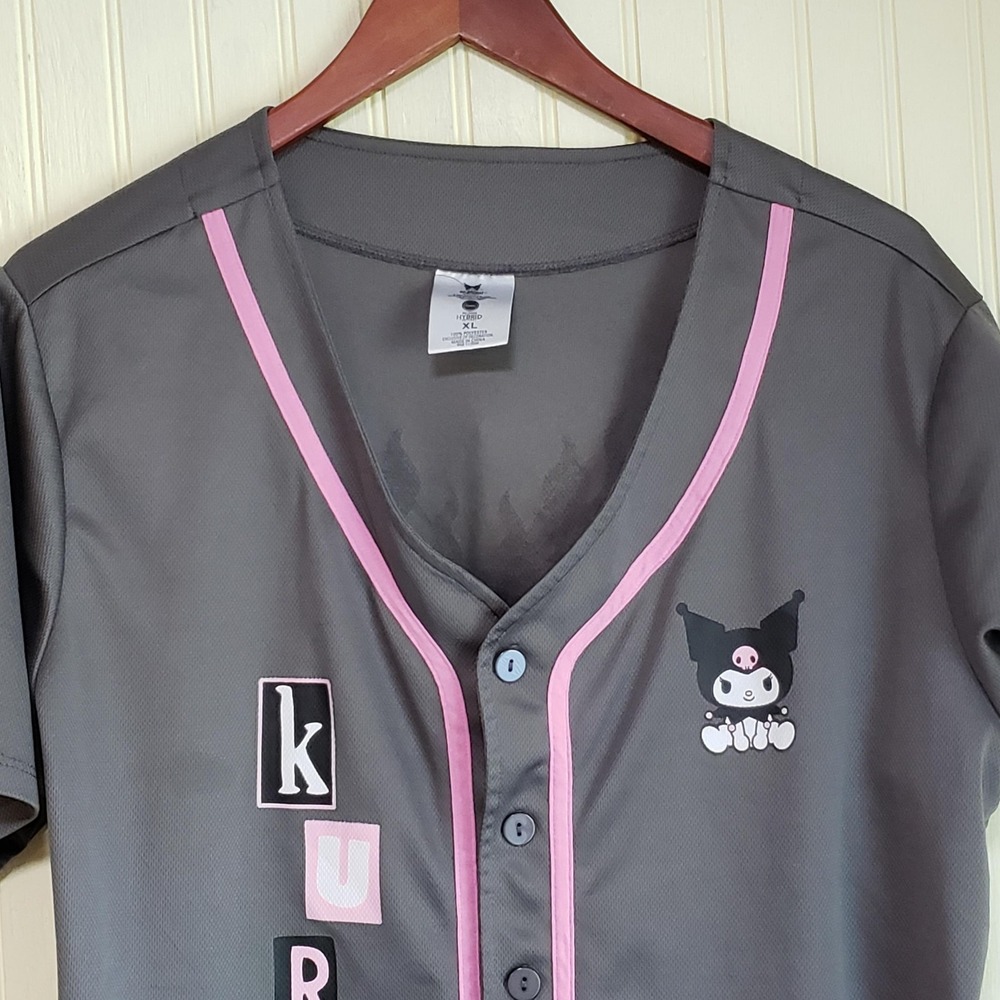 Hybrid Apparel Shirt Womens XL Gray Kuromi Sanrio Button Up Baseball Jersey Top